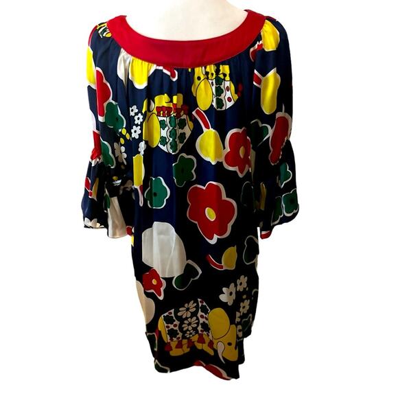 Voom Joy Han Floral Elephant Print Silk Art to Wear Shirt Dress Flared, XS - Picture 10 of 10